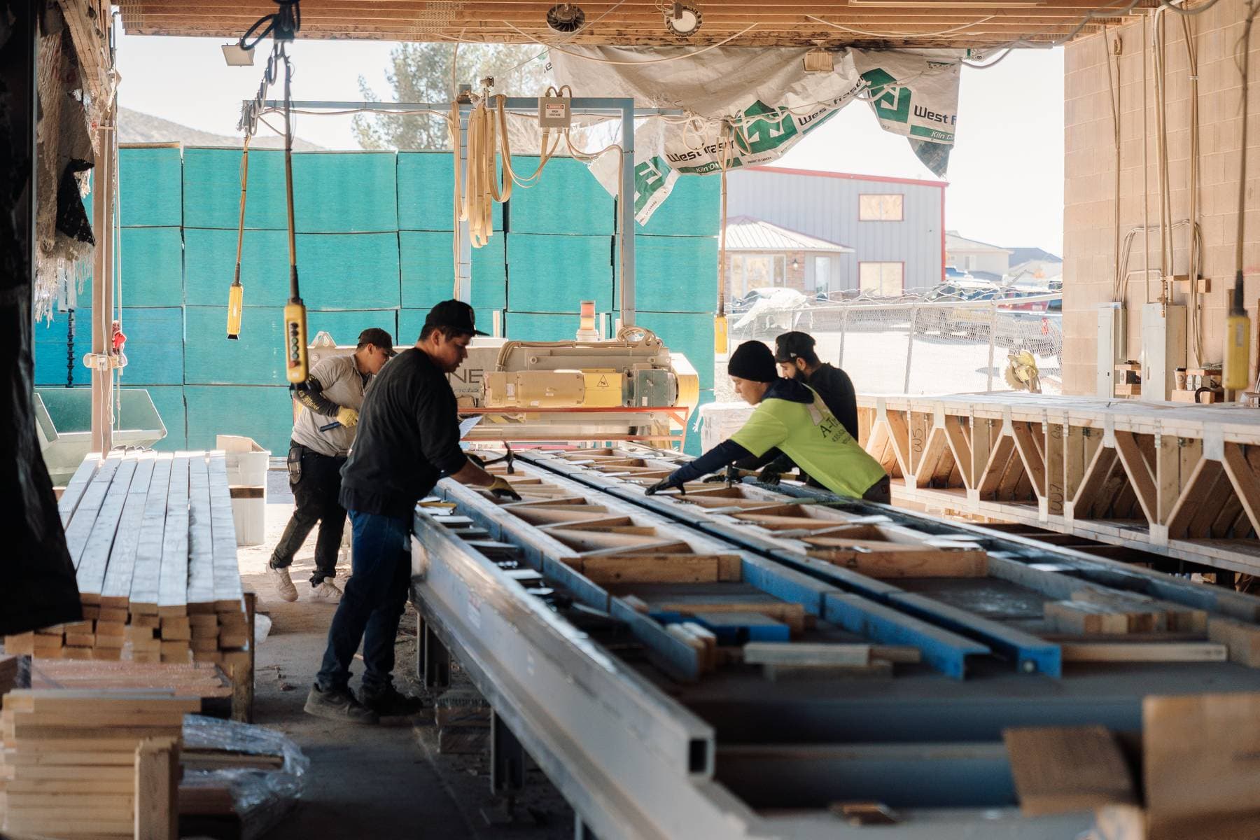 Working on building a truss at the Lone Pine Truss shop