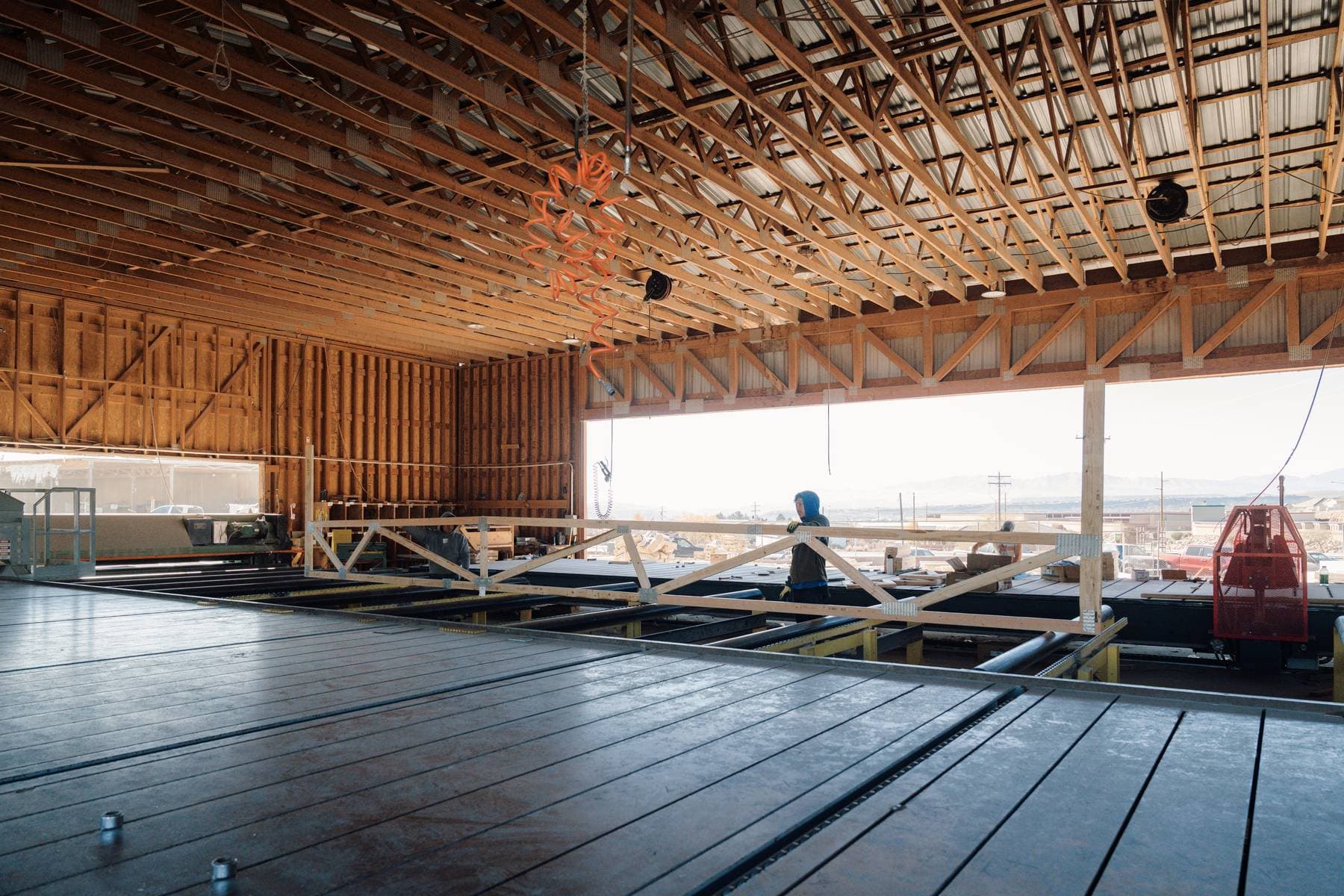 Installed roof trusses on a residential jobsite